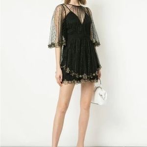 Alice McCall Closing Time Mini Dress Black and Gold Lace Floral Details